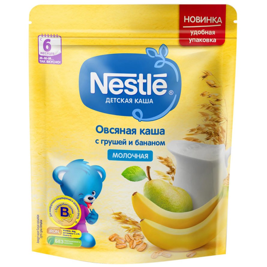 Nestle südlü Yulaf armud və banan dilim ilə sıyığı, 6 aydan