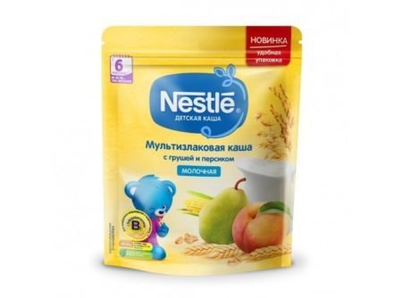 Каша Nestle молочная мультизлаковая с грушей и персиком (с 6 месяцев)