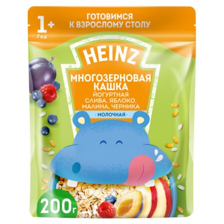 Каша Heinz молочная Любопышки многозерновая йогуртная со сливой, яблоком, малиной, черникой (с 12 месяцев) 200 г