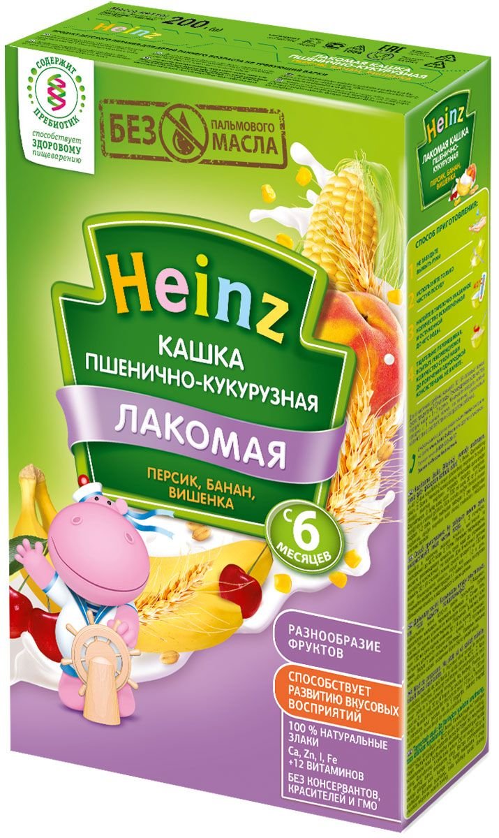 Heinz milk porridge Tidbits wheat and corn with peach, banana, cherry (from 6 months) 200 g