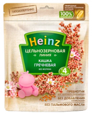 Каша Heinz безмолочная цельнозерновая гречневая (с 4 месяцев) 180 г