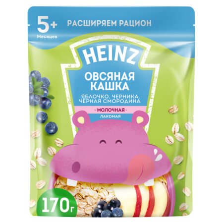 Каша Heinz молочная Лакомая овсяная с яблочком, черникой, черной смородиной (с 5 месяцев) 170 г