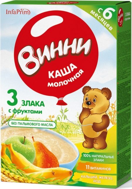 Каша Винни молочная 3 злака с фруктами (с 6 месяцев) 200 г