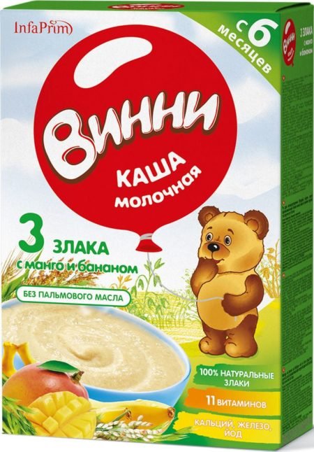 Каша Винни молочная 3 злака с манго и бананом (с 6 месяцев) 200 г