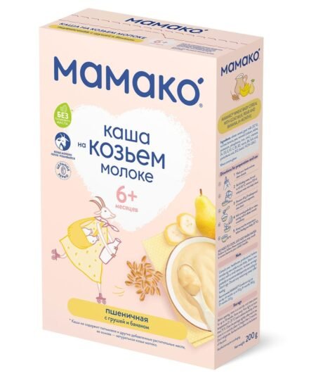 Мамако каша пшеничная с грушей и бананом на козьем молоке, 200 г