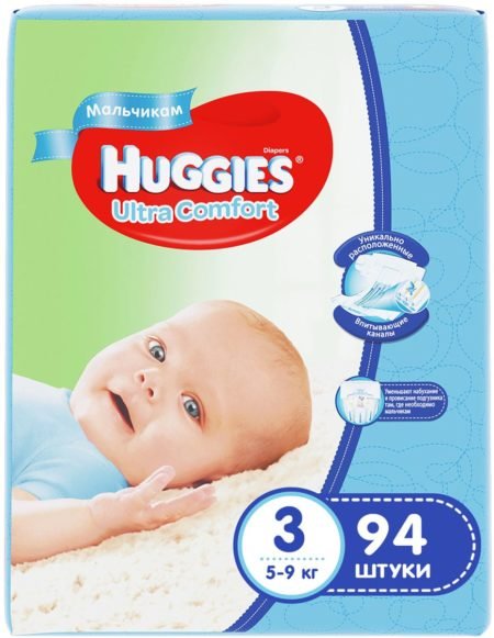 Bez Huggies Ultra Comfort 3 (5-9 kq) 94 ədəd. oğlanlar üçün