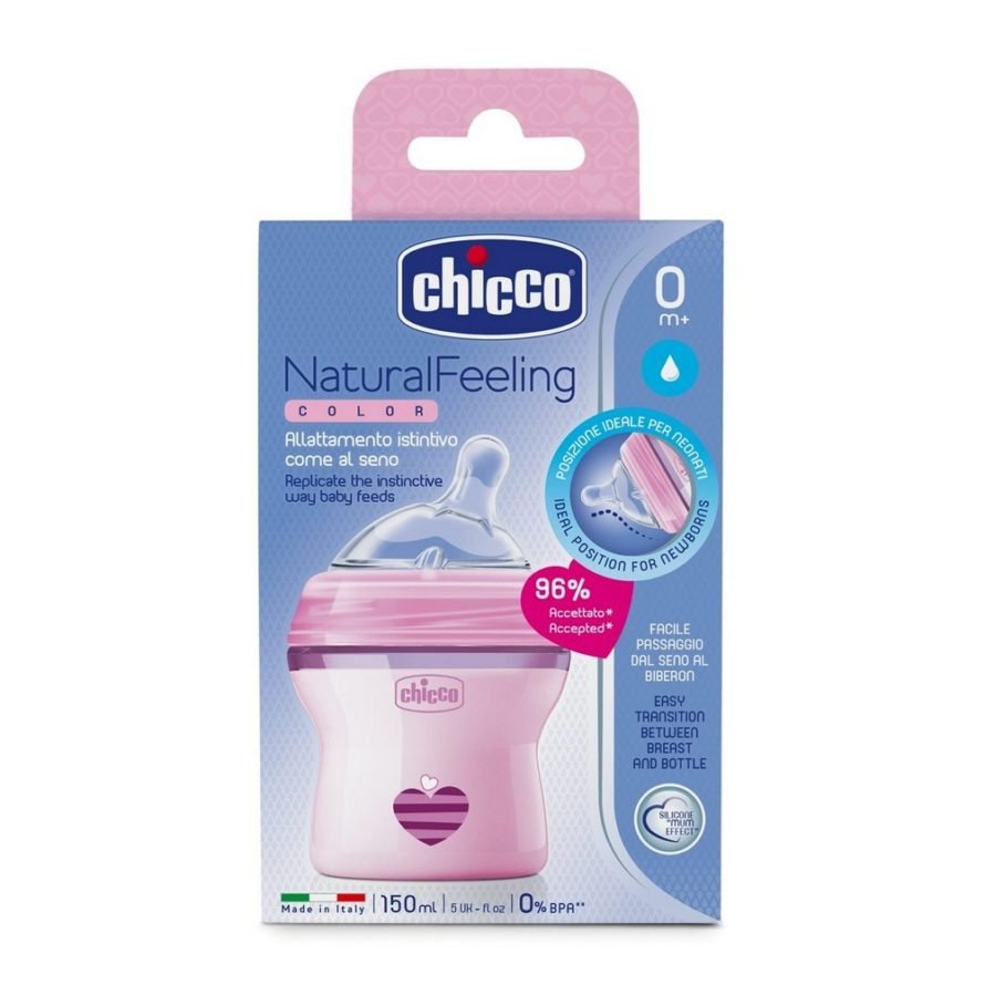 Chicco Natural Feeling  qidalanma üçün çəhrayı şüşə 150ml