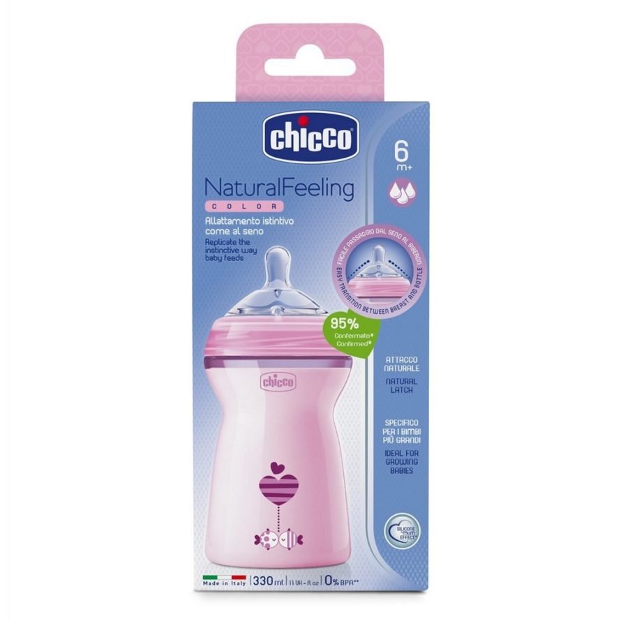 Chicco Natural Feeling бутылочка для кормления розовая 330 мл, 6м+