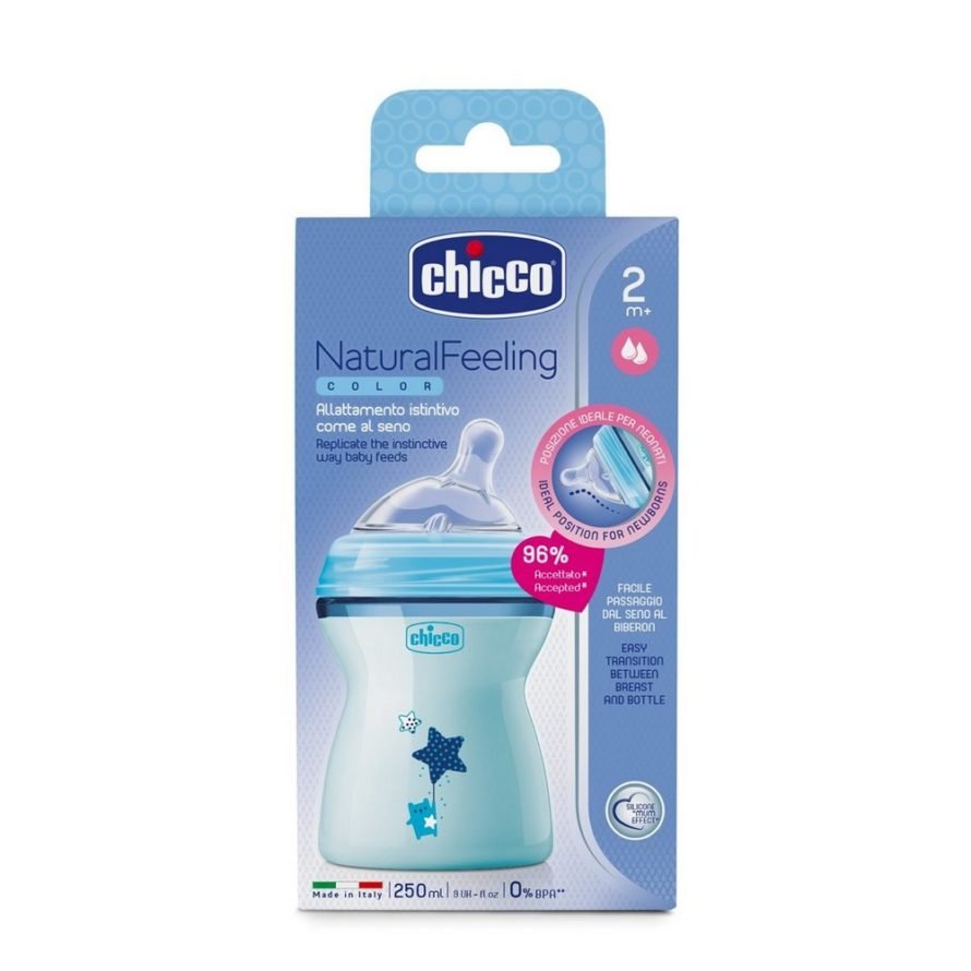 Chicco Natural Feeling qidalanma üçün şüşə mavi 250ml