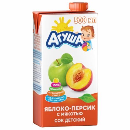 Сок Агуша яблоко-персик с мякотью 500 мл с 3 лет