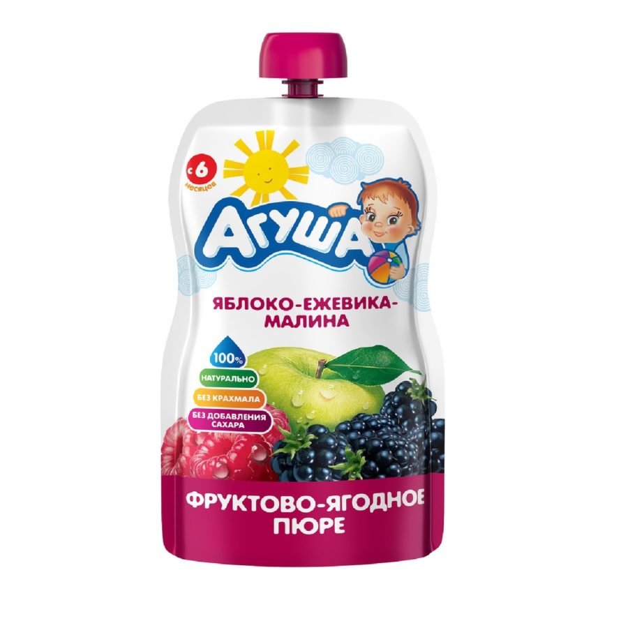 Agusha püresi Spider alma böyürtkən moruq 90 gr