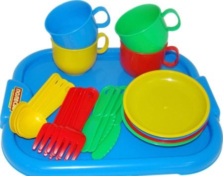 Полесье Набор игрушечной посуды Минутка с подносом 9530, цвет в ассортименте