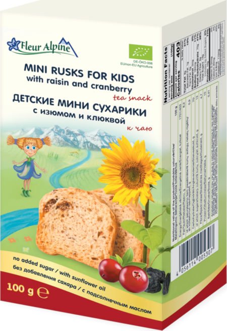 Сухарики Fleur Alpine Мини, с изюмом и клюквой, детские, 100 г