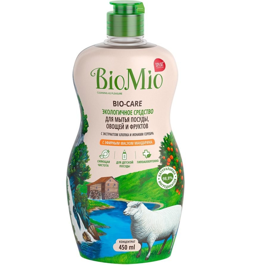 BioMio Means for washing dishes, vegetables and fruits with Mandarin essential oil, 450 ml (BioMio, Tableware)