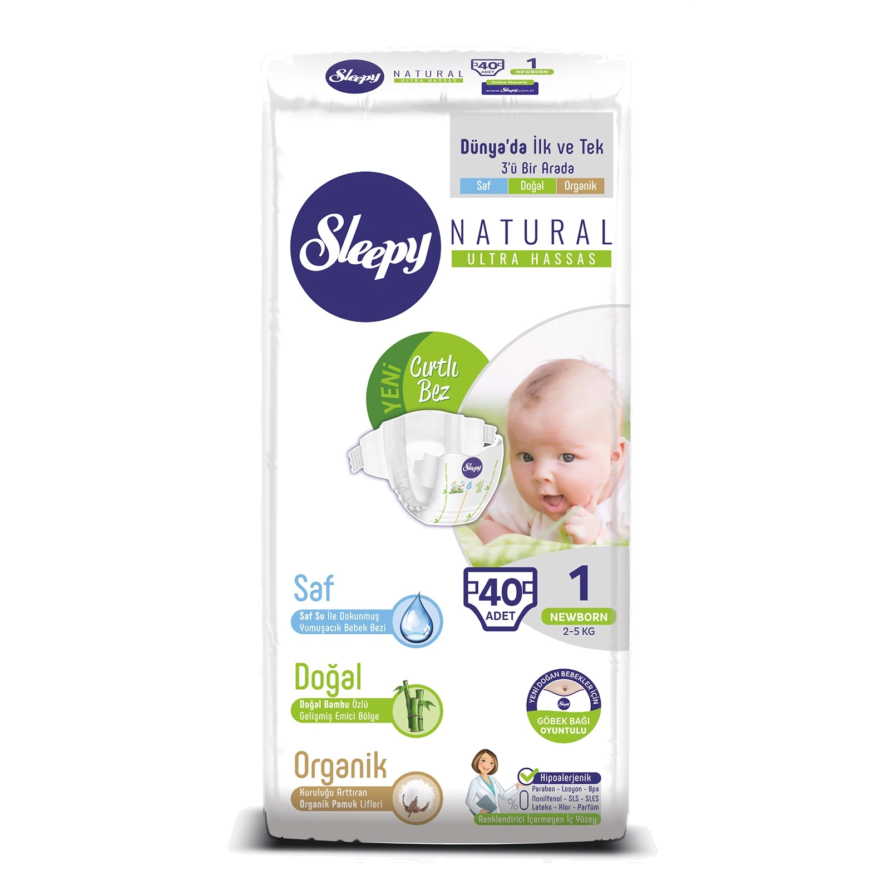 Sleepy diaper Natural Ultra Sensitive 1 (2-5 kg) 40 pcs.