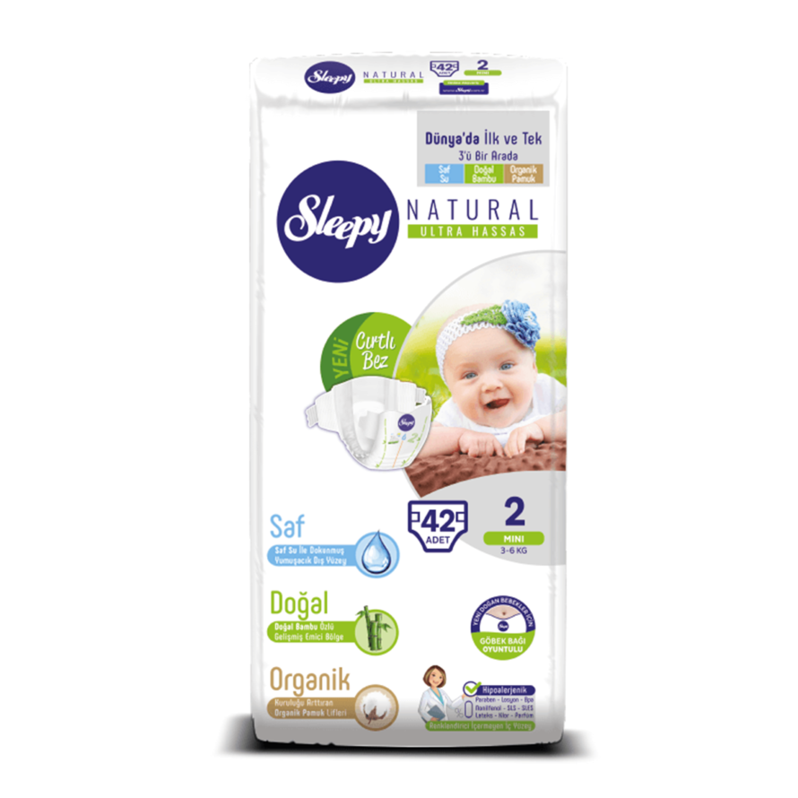 Sleepy diaper Natural Ultra Sensitive 2 (3-6 kg) 42 pcs.