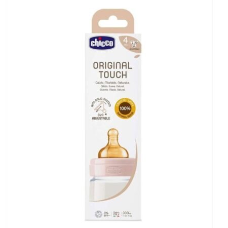 Chicco Original Touch Бутылочка пластиковая с латексной соской 4м+ 330 мл Розовая