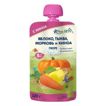 Пюре Fleur Alpine яблоко-морковь-тыква-киноа, с 8 мес., 120г.