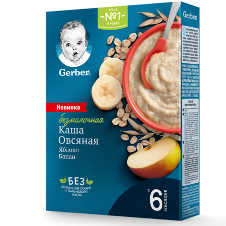 Каша Gerber безмолочная овсяная с яблоком и бананом, с 6 месяцев, 180 г