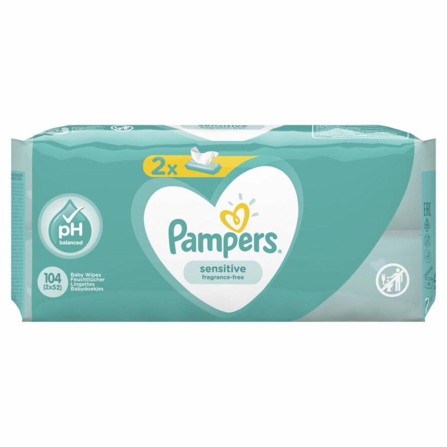 Pampers Sensitive Салфетки влажные детские 2х52 шт.