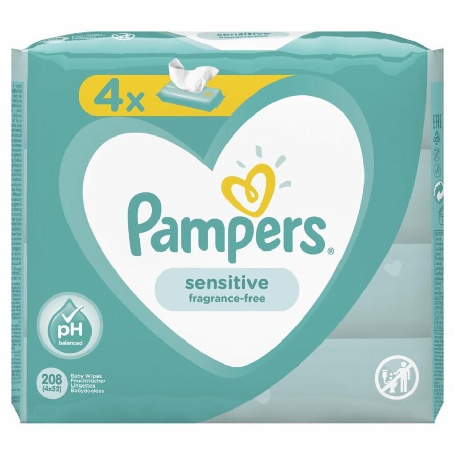 Pampers Sensitive Салфетки влажные детские 4х52 шт.