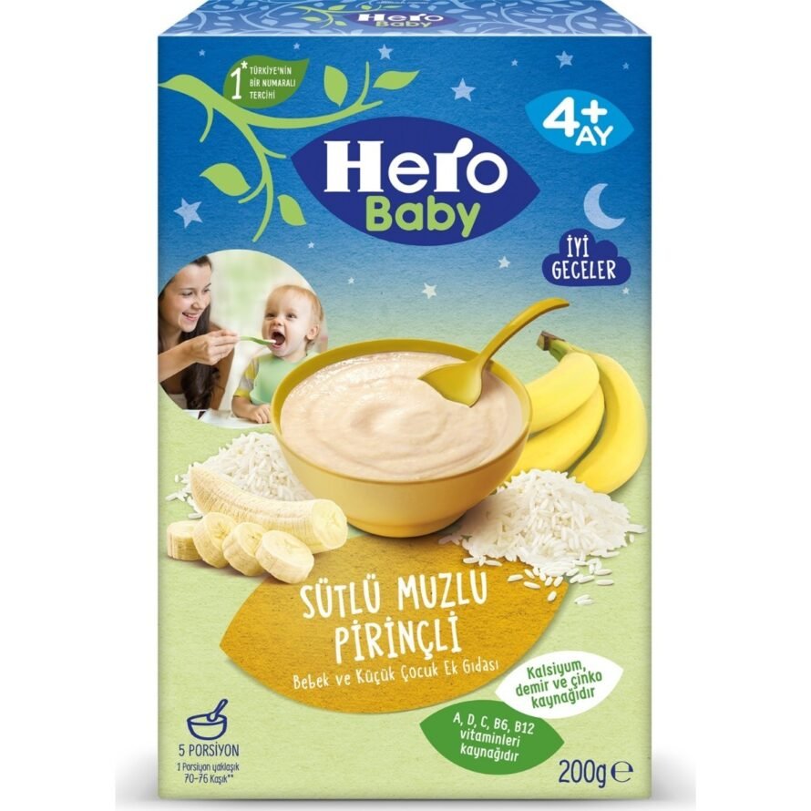 Hero Baby banan ilə südlü düyü sıyığı, 4 aydan, 200 q