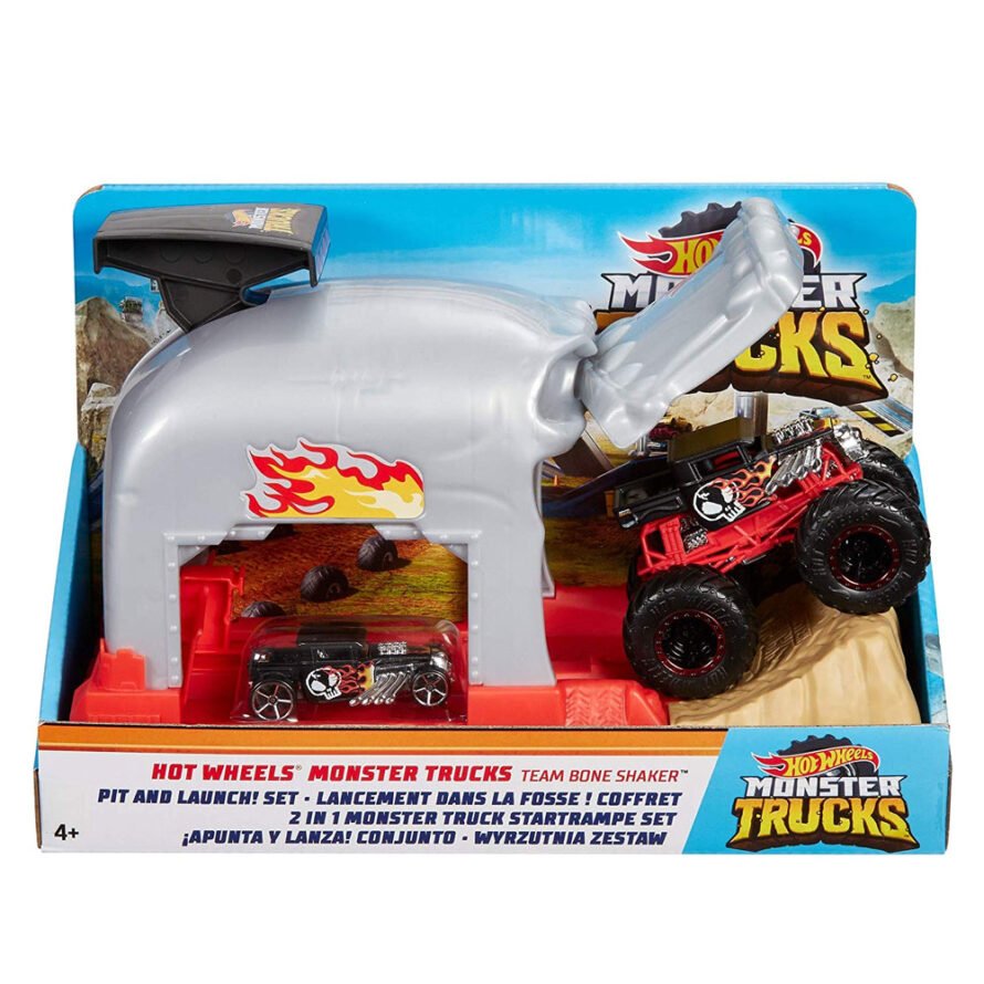 Mattel Hot Wheels Monster Trucks Pit And Launch Bone Shaker Play Set