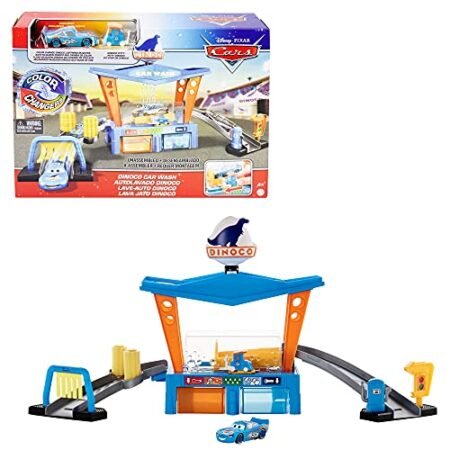 Mattel Disney Pixar Cars Color Change Dinoco Car Wash Car Vehicle Playset