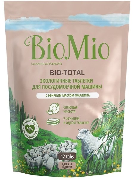 BioMio Bio-Total 7-də 1-i tablet qabyuyan maşınlar üçün, evkalipt yağı ilə, 12 ədəd.