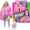 Mattel Barbie Extra Doll in Pink Fluffy Coat with Unicorn-Pig Toy 163087