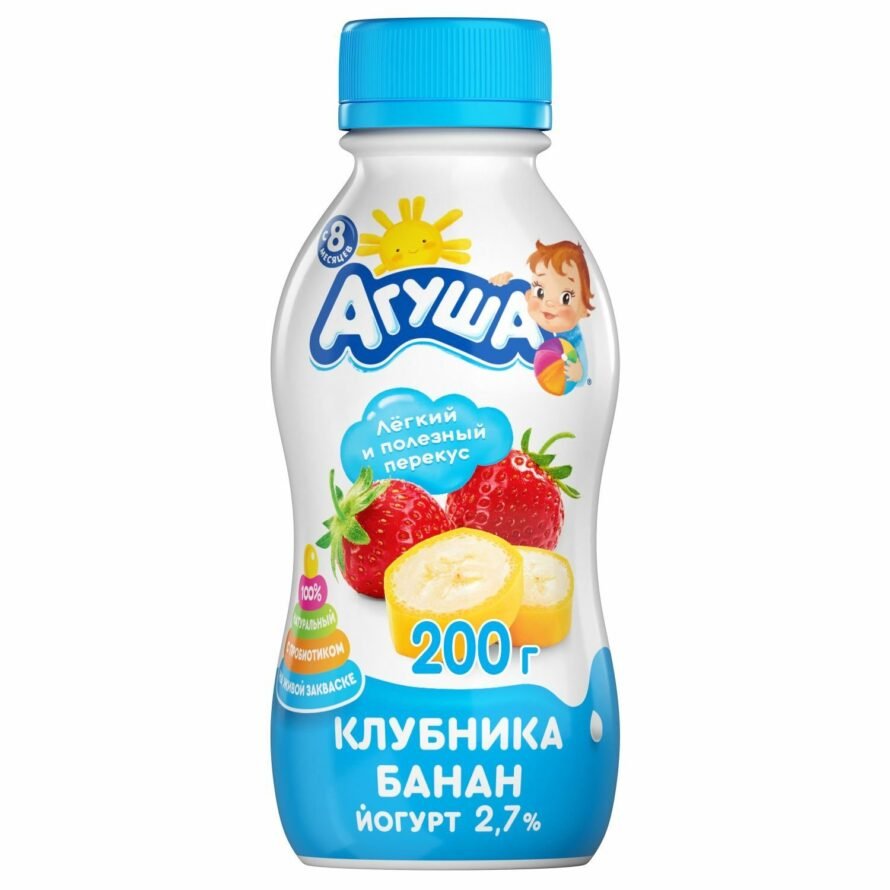 İçməli yoqurt Agusha çiyələk-banan 200 ml 8 ay