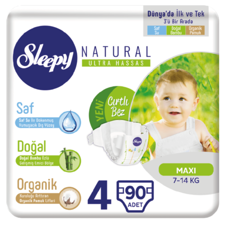 Sleepy diaper Natural Ultra Sensitive 4 (7-14 kq) 90 ədəd